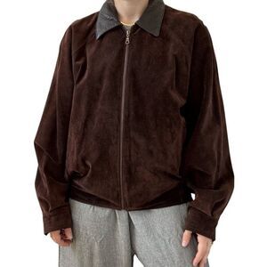 Vintage Cypress Grove Unisex Brown Suede Leather Oversized Bomber Jacket Sz L